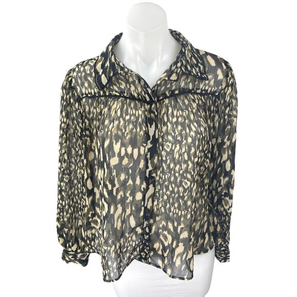 Zara Multicolor Animal Print Button Down Long Sleeve Chiffon Sheer Blouse Top L - Picture 1 of 4